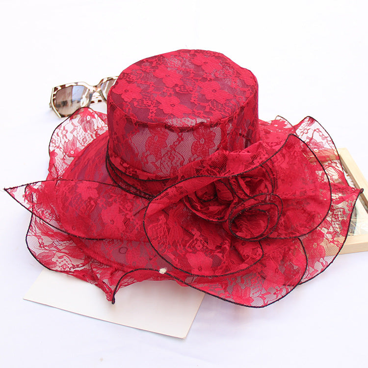 Texture foldable spring and summer lace flower sun hat fashion breathable mesh hat outdoor