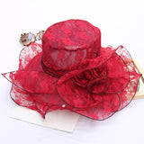 Texture foldable spring and summer lace flower sun hat fashion breathable mesh hat outdoor