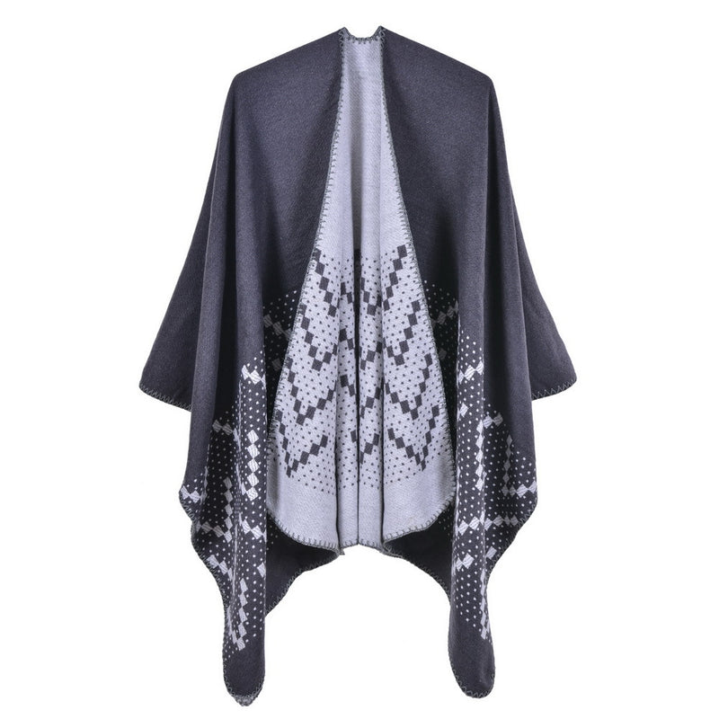 Warm shawl in autumn and winter, women's travel, cashmere split and thickened cloak