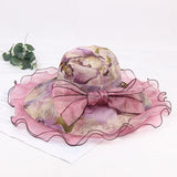 Women's spring and summer big brim hat sunscreen fashion mesh bow sun hat outdoor foldable cool hat