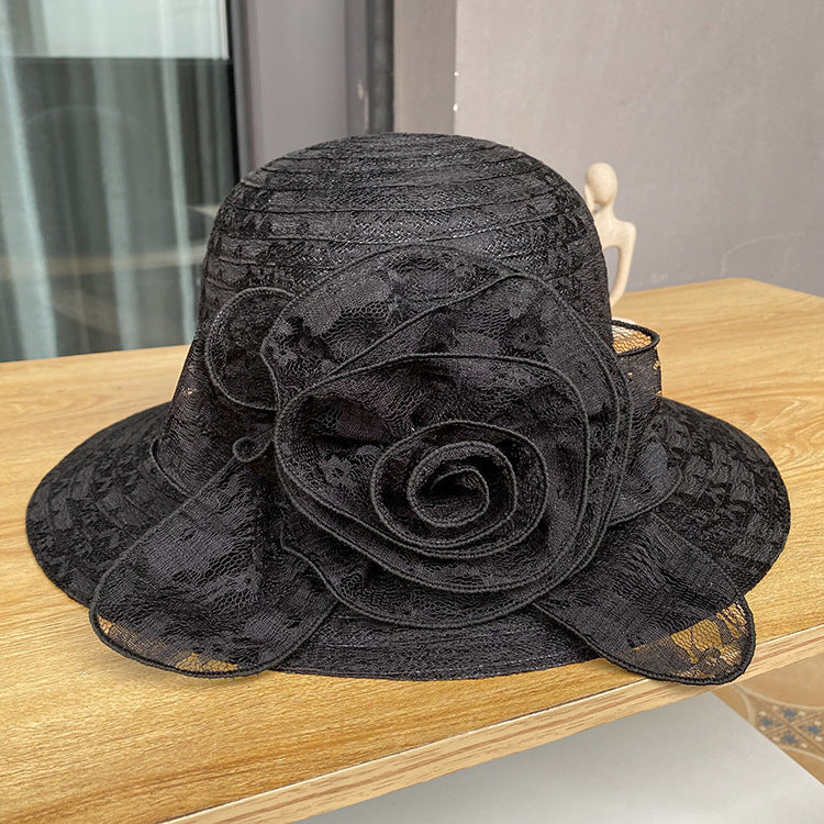 Summer Lace Flower Pot Hat Women's Mesh Breathable Sun Hat Vacation Multifunctional Beach Hat