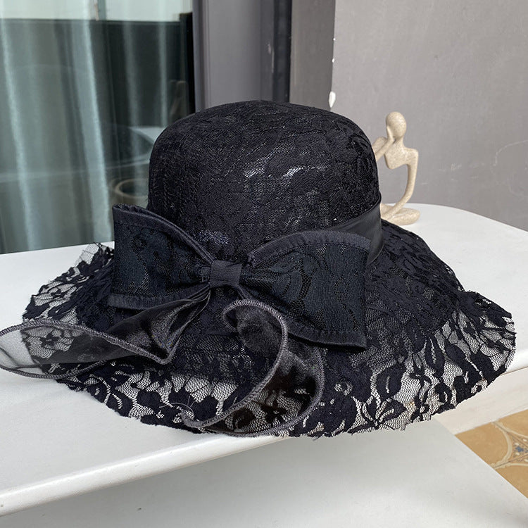 Women Lace Bow Dress Charming Bridal Hat English Tea Party Wedding Hat