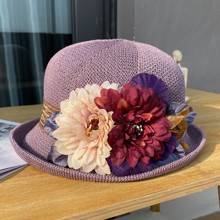 Bowler Hat Ladies Fashion Knit Breathable Pot Hat Summer Outing Beach Sun Hat
