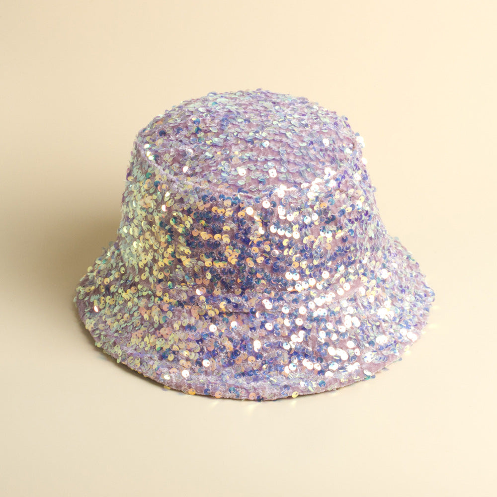 Fashion sequined fisherman hat Western-style elegant basin hat with liner folding face-covering hat