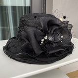 Lace sun hat temperament elegant pearl flower fisherman hat ladies summer breathable sun protection sun hat