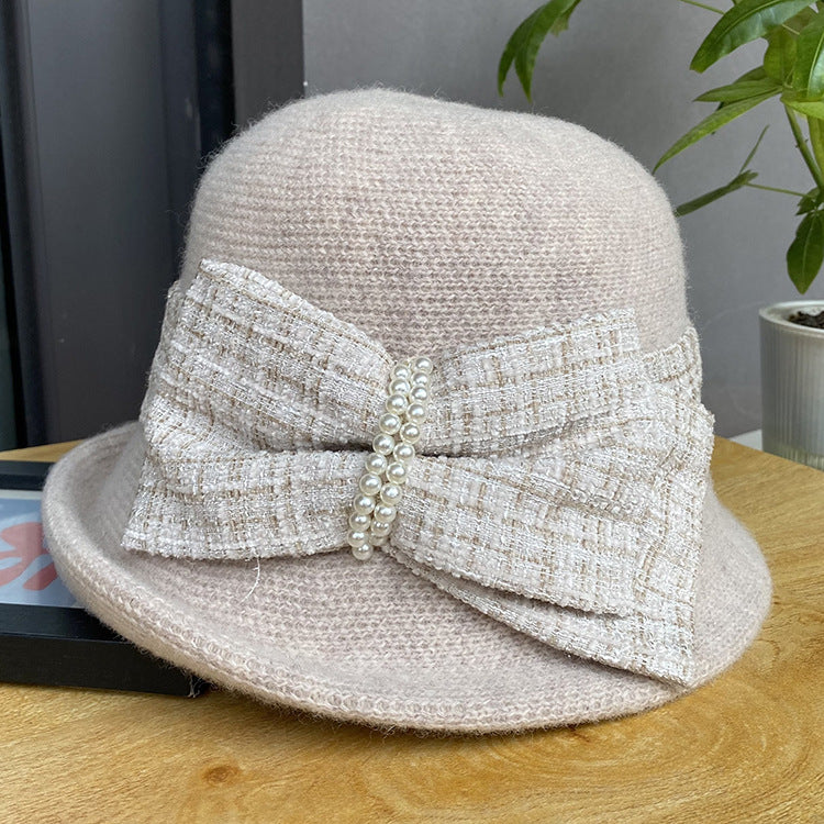 Elegant bow short brim curly small hat women's all-match knitted hat to keep warm in autumn and winter