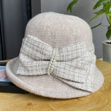Elegant bow short brim curly small hat women's all-match knitted hat to keep warm in autumn and winter