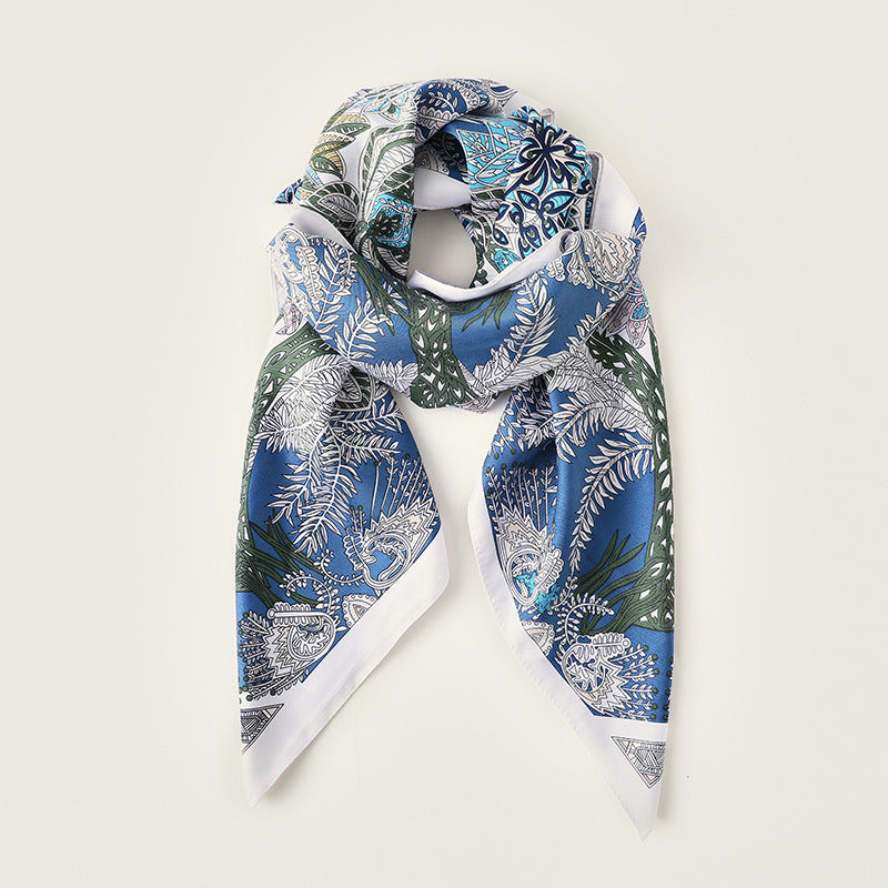 Printed large square scarf French retro simulation silk scarf Mother's Day 90 square scarf female