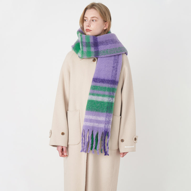 Women's Winter Long Stripe Classic Retro Cashmere Plaid Scarf Warm Neck