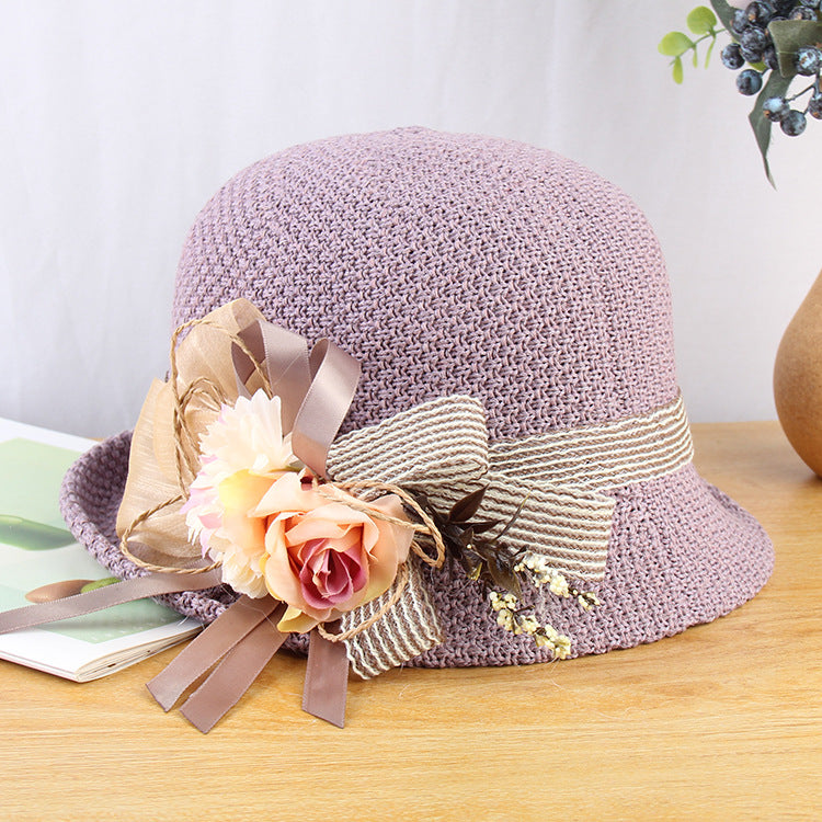 Temperament big flower hat summer breathable knitted ladies outdoor all-match sunscreen sun hat