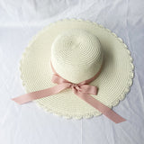 Summer Ladies Big Brim Lace Hat Sunshade Sunscreen Beach Hat Straw Hat Bow