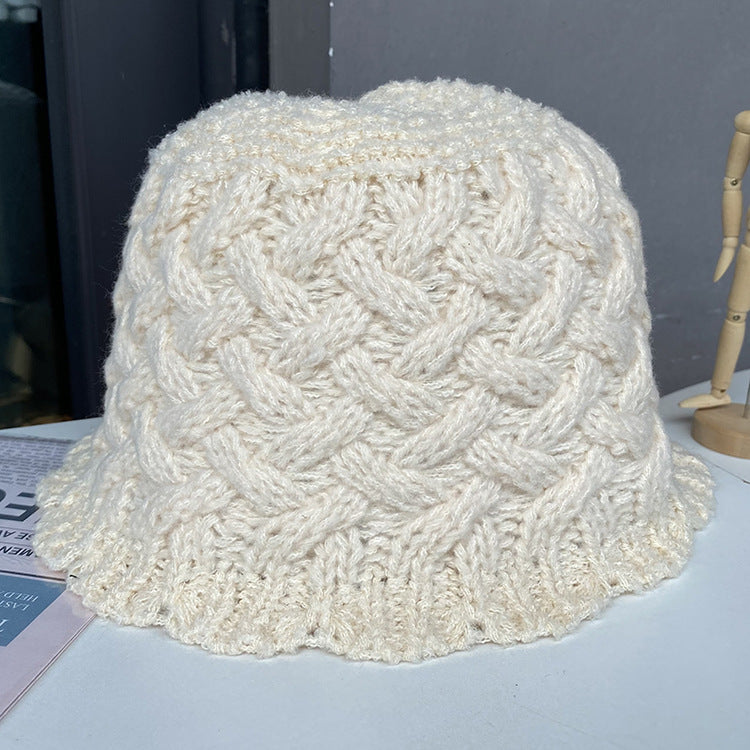 Color-blocking simple bucket hat women's autumn and winter warm and casual all-match wool fisherman basin hat knitted hat