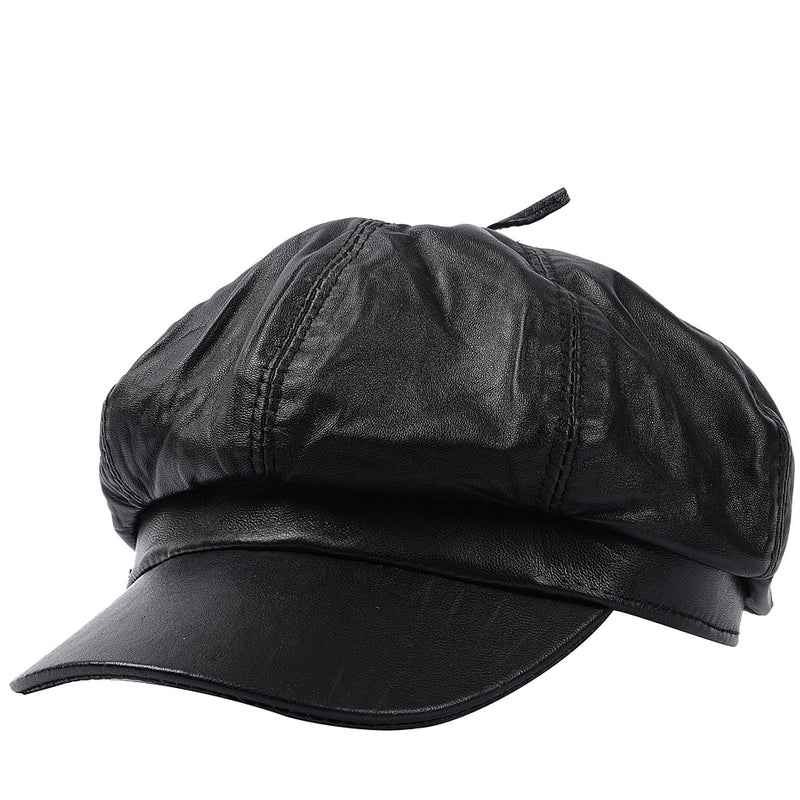 Autumn and winter octagonal hat women's leather hat young and middle-aged sheepskin versatile beret outdoor retro