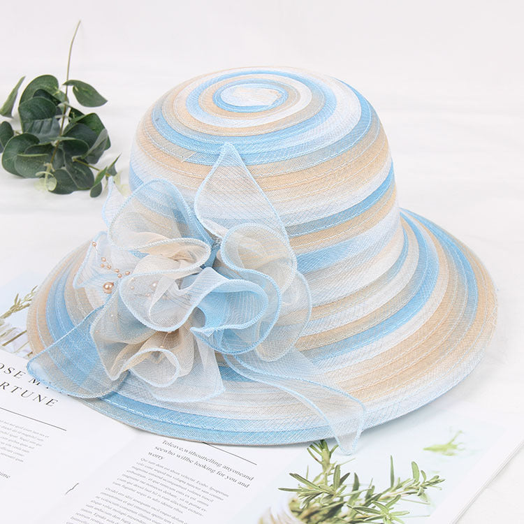 Mesh lace hat women spring and summer organza flowers rainbow hat