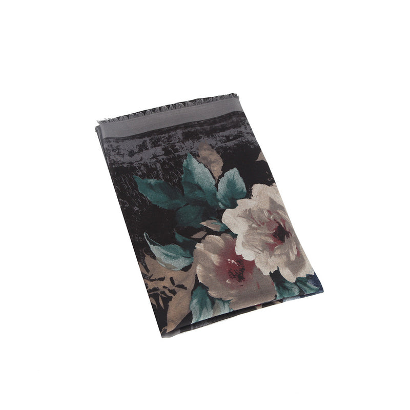 Satin Print Corner Big Flower Women's Scarf Vintage Thin Cotton Linen Scarf