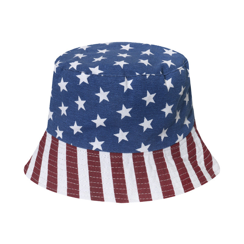 American flag fisherman hat women's double-sided sunscreen sun hat all-match pot hat men