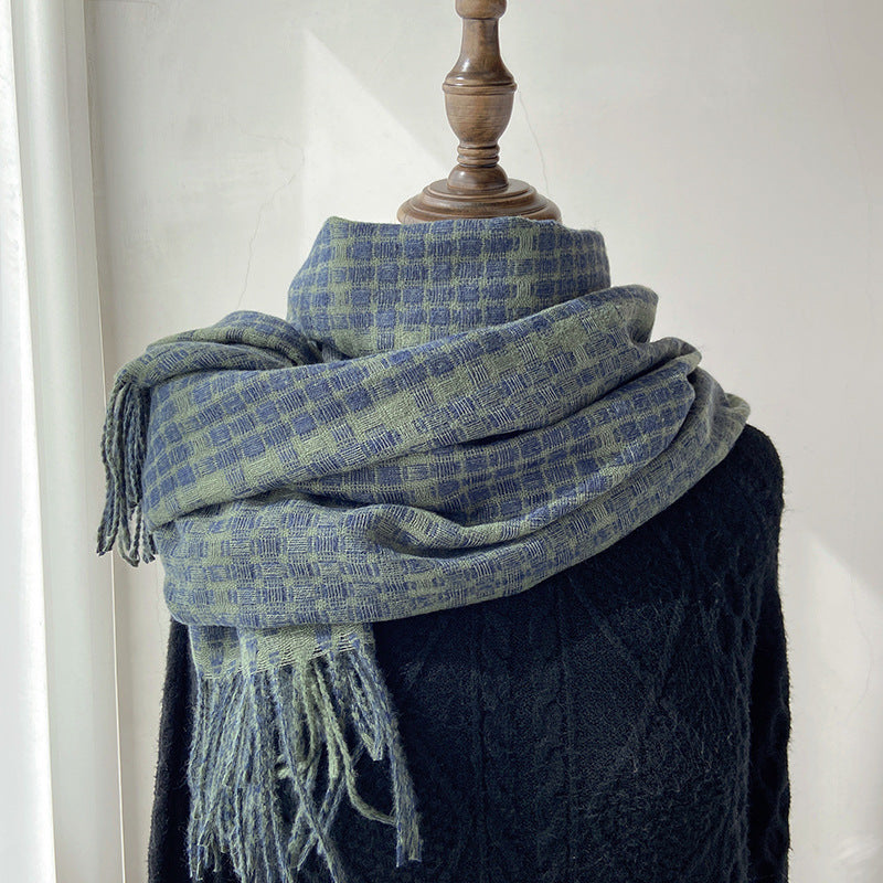 Plaid scarf women's autumn and winter imitation cashmere all-match retro scarf mid-length warm shawl