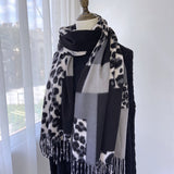 Scarf European and American print imitation cashmere shawl women's warm color tassel color matching leopard print scarf