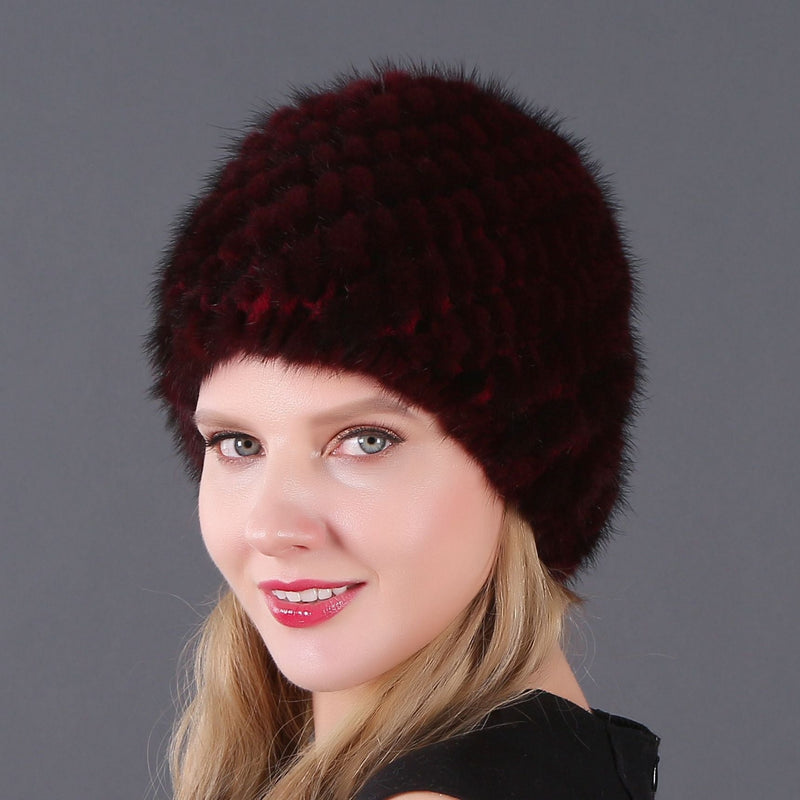 Ladies Mink Knitted Hat Women's Double Layer Warm Pineapple Hat Baotou Hat Fur Hat