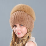 Rex Rabbit Hair Winter Hat Children's Fox Hair Thickened Warm Knitted Ear Protection Leather Straw Hat in Winter