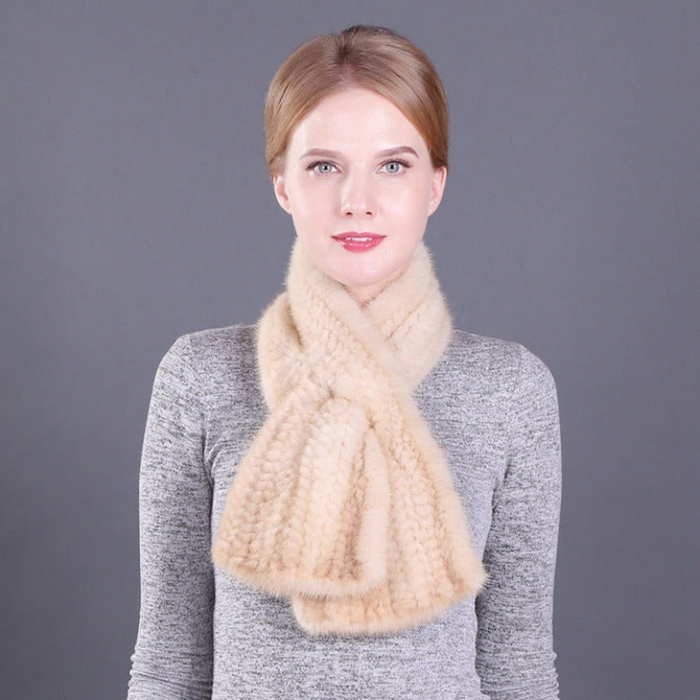 Winter Warm Ladies Double Sided Mink Fur Scarf Straight Weave Fur Scarf