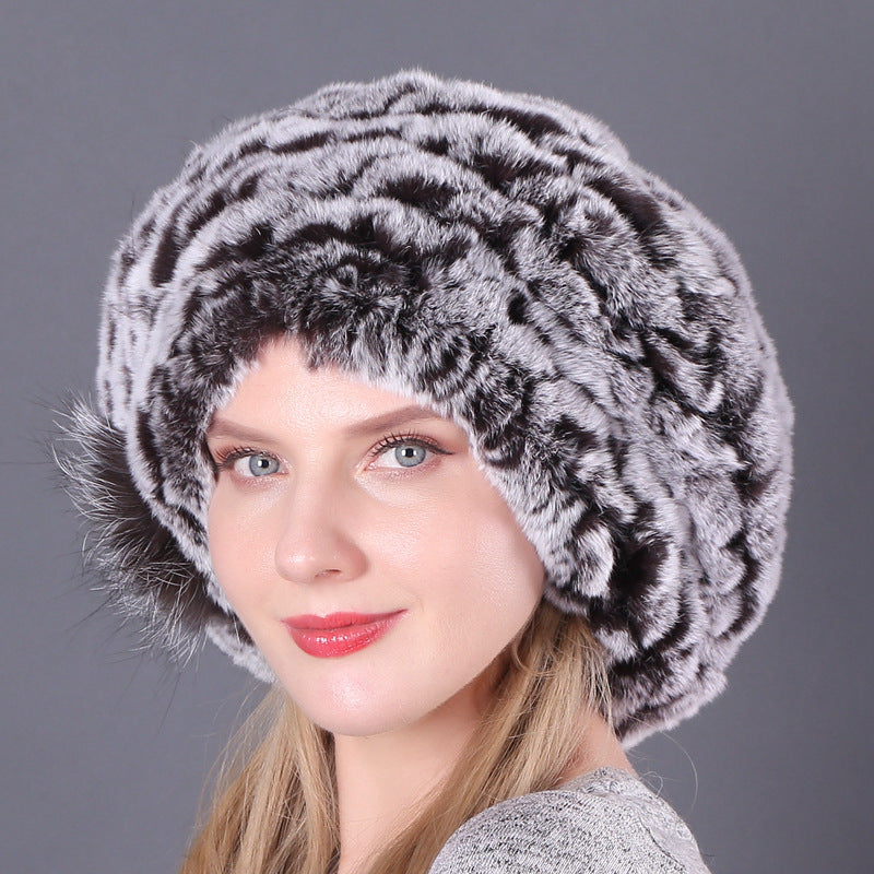 Rex rabbit fur hat ladies autumn and winter fur woven beret fashion wild fur hat