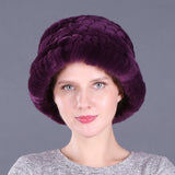 Rex rabbit fur hat women's autumn and winter trendy wool knitted curling hat dome small hat ear protection warm hat