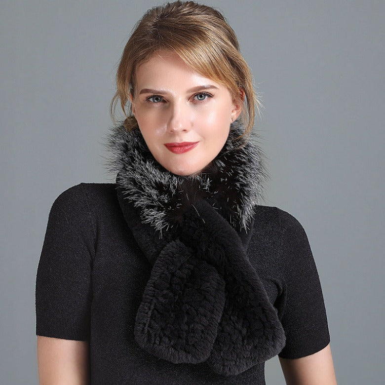Winter Rex Rabbit Fur Scarf Women's Woven Thickening Warm Fox Fur Scarf