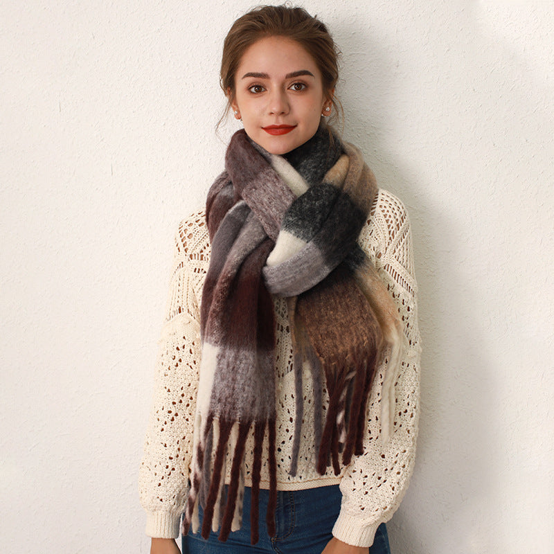 Mohair scarf for women in autumn and winter warm scarf thickened cashmere like check scarf