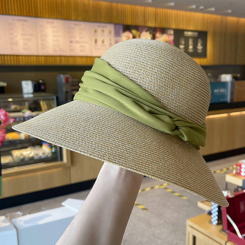 Big brim straw hat women's summer sun protection wide brim sun hat UV protection strap sun hat beach hat