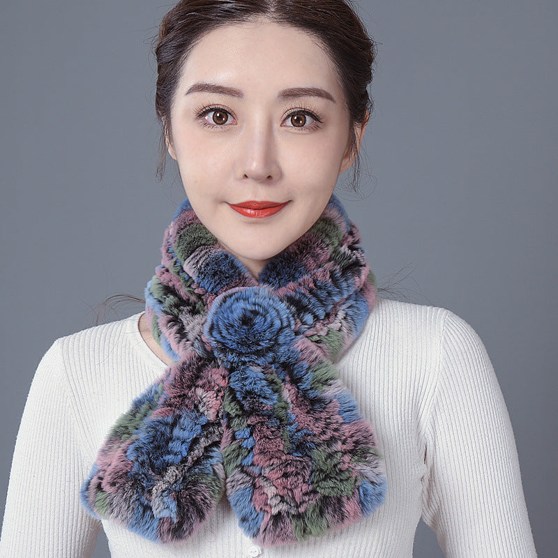 Rex rabbit fur scarf thickened warm men's and women's autumn winter fur collar wild windproof neck sleeve