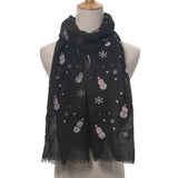 Ladies Christmas Snowman Print Scarf Comfortable Warm Cotton Long Scarf Shawl Polyester Print Scarf
