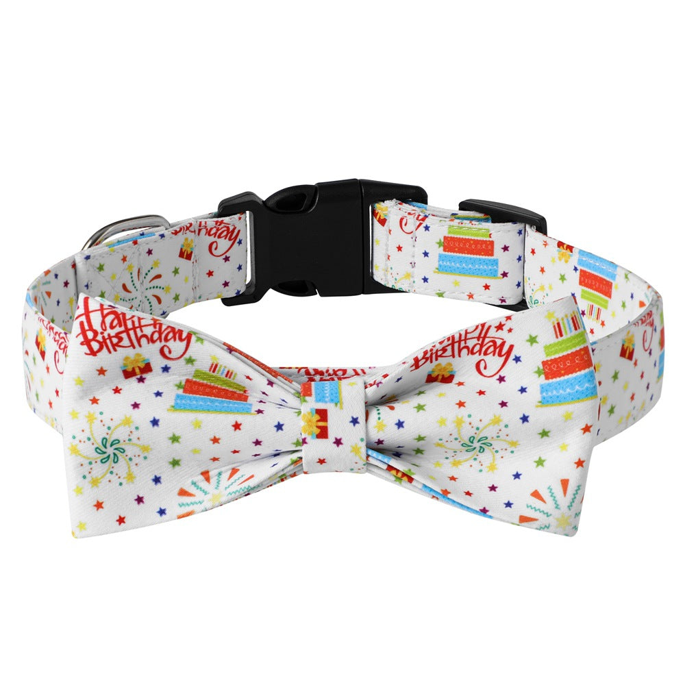 3-piece pet collar birthday dog collar bow tie pet leash saliva four seasons