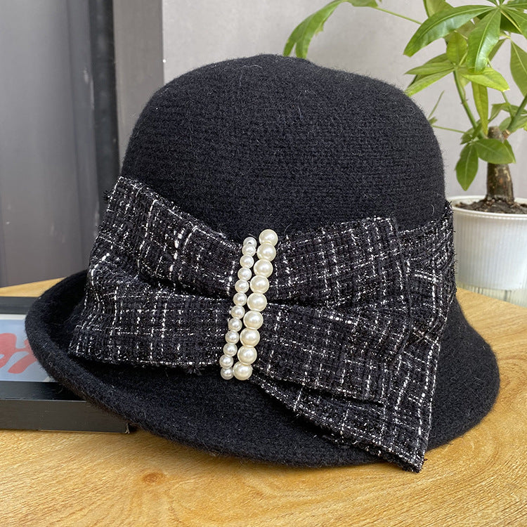 Elegant bow short brim curly small hat women's all-match knitted hat to keep warm in autumn and winter