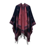 Sunflower Women's Tassel Split Cashmere Cloak Front and Back Cape
