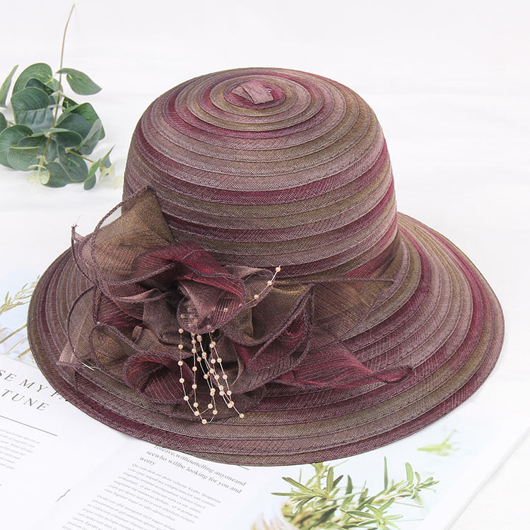 Mesh lace hat women spring and summer organza flowers rainbow hat