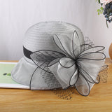 Mesh flower hat ladies fashion wild organza small pot hat summer sunscreen hat