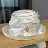 Fashion Mesh Roll Top Hat Ladies Elegant Bow Sun Hat Summer Beach Vacation Sun Hat