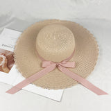 Summer Ladies Big Brim Lace Hat Sunshade Sunscreen Beach Hat Straw Hat Bow