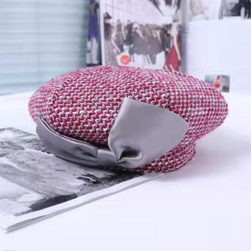 Autumn and winter bow tie beret female little fragrance lady painter hat retro