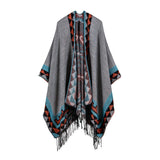 Women's rhombus tassel lengthened imitation cashmere shawl front and back can be thickened cloak