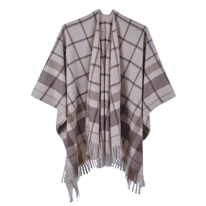 Checked scarf shawl reversible cashmere split shawl napping blanket in summer air-conditioning room