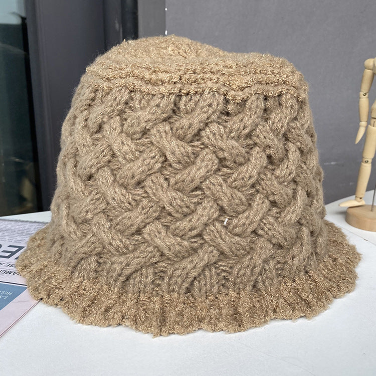 Color-blocking simple bucket hat women's autumn and winter warm and casual all-match wool fisherman basin hat knitted hat
