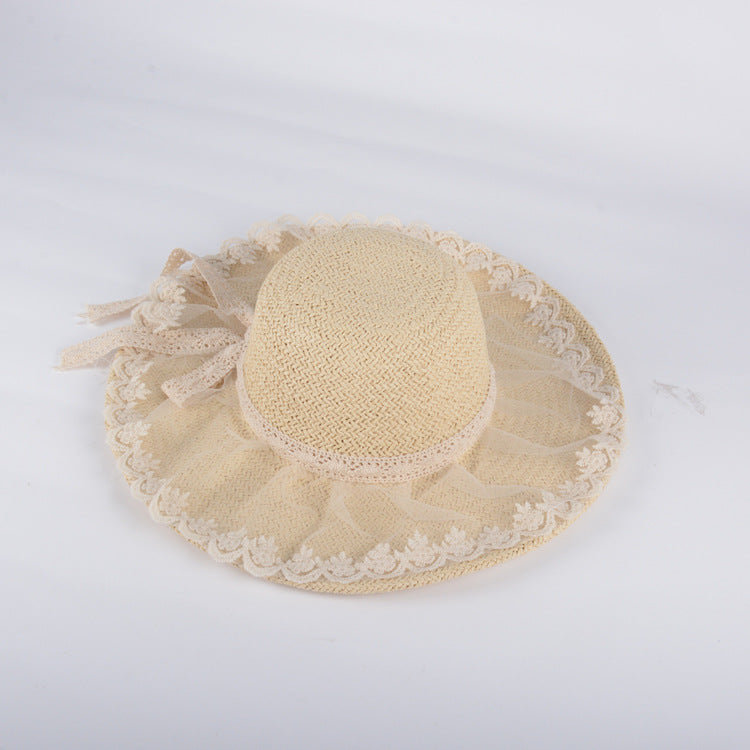 Summer travel lace bow ribbon ladies seaside vacation sunscreen beach hat women