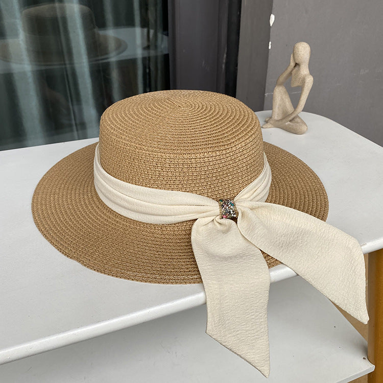 Sisters flat top straw hat women's summer big brim sun hat travel holiday sun hat