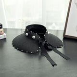 Spring and summer ladies vacation travel big pearl bow straw woven empty top hat UV protection beach hat