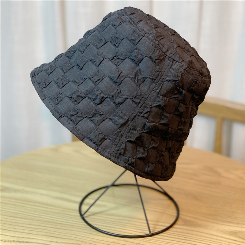 Pleated clouds, seersucker fisherman's hat, female spring and summer sun shading, female bucket hat