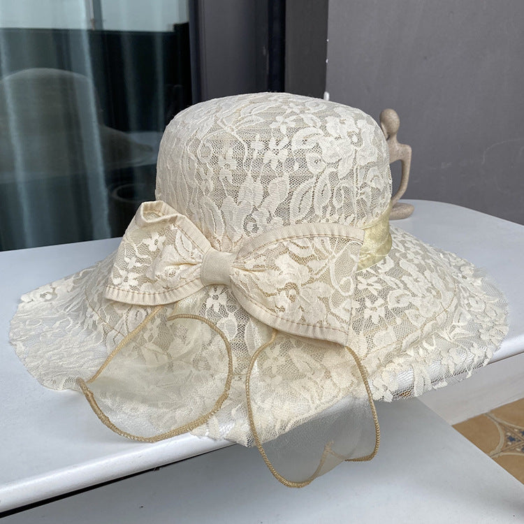 Women Lace Bow Dress Charming Bridal Hat English Tea Party Wedding Hat