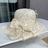 Women Lace Bow Dress Charming Bridal Hat English Tea Party Wedding Hat