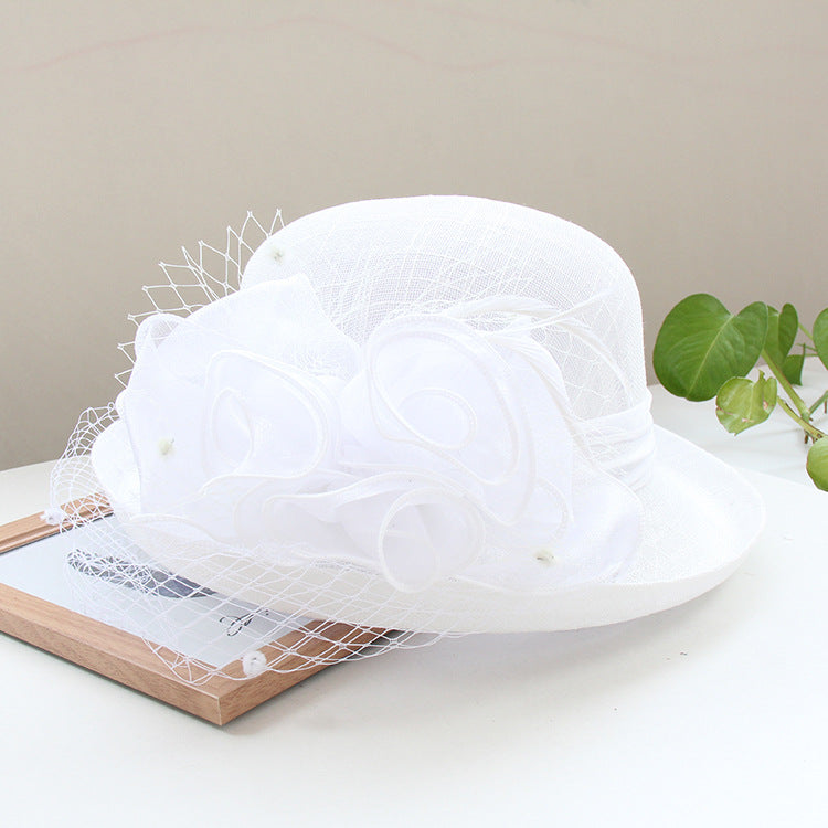 European and American temperament flax flower elegant banquet hat solid color curled sun hat women outdoor sun hat